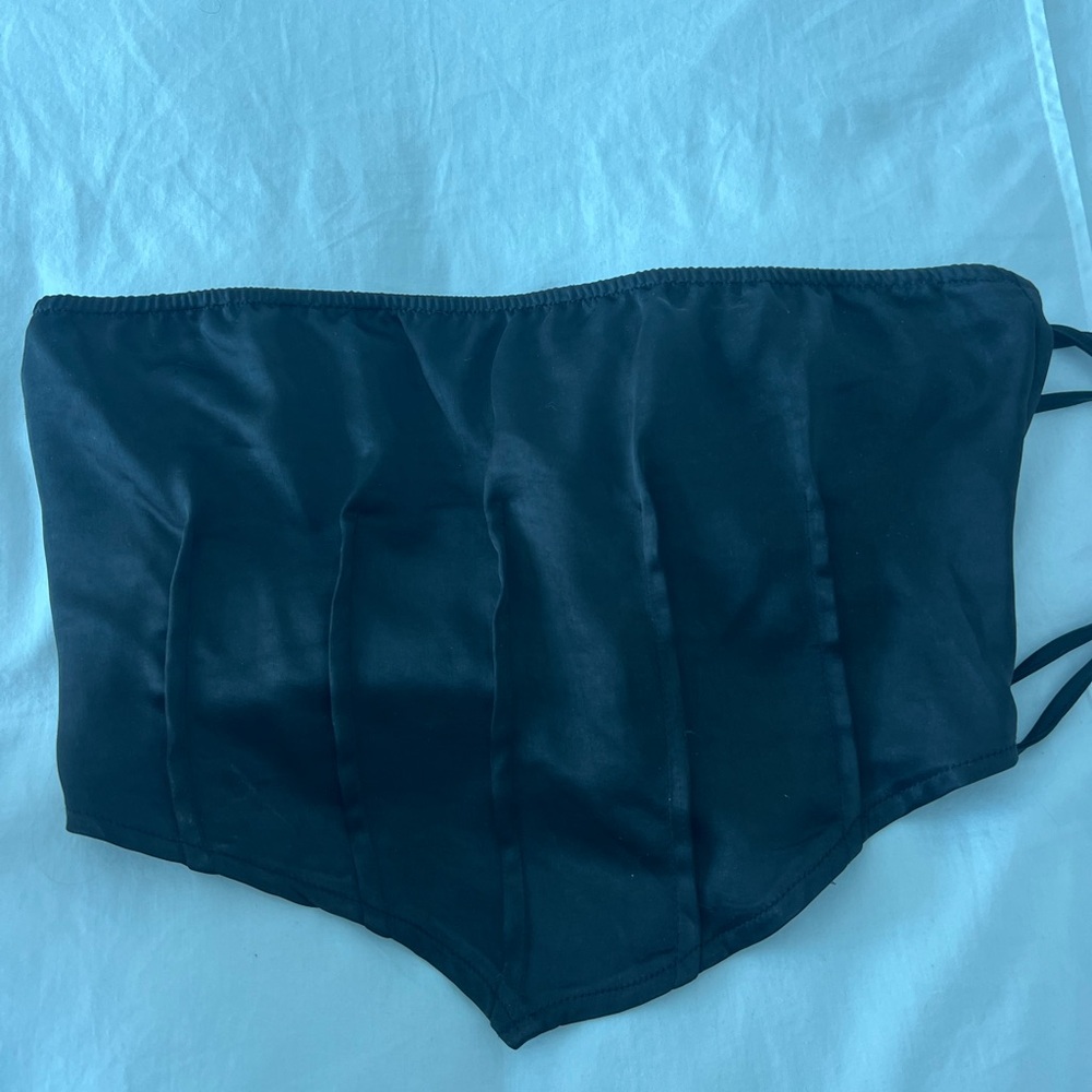 Black Satin Strapless Top